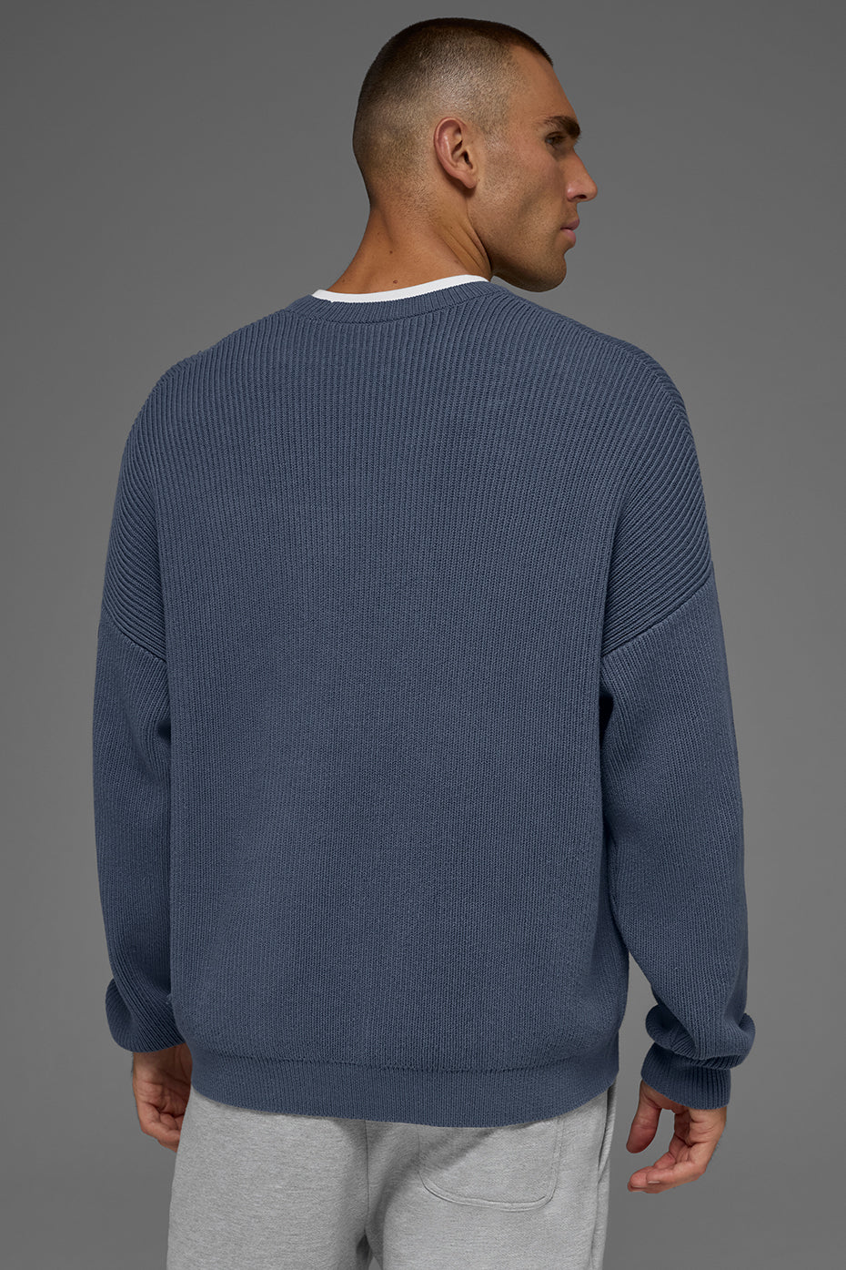 Domain Rib Knit Crew Sweater - Bluestone