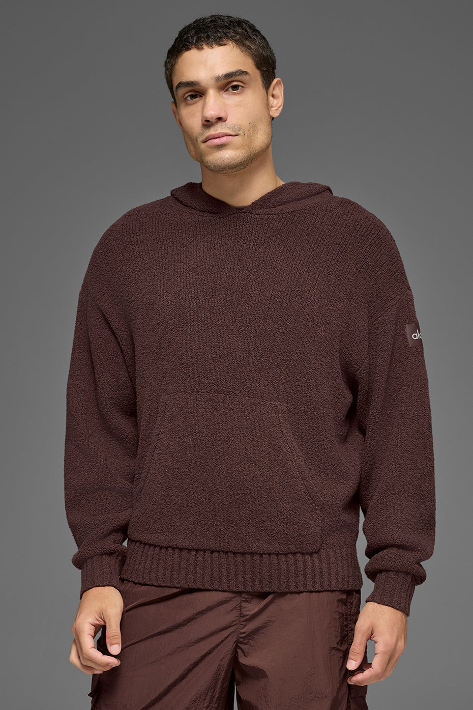 Textured Knit Hoodie - Brownstone