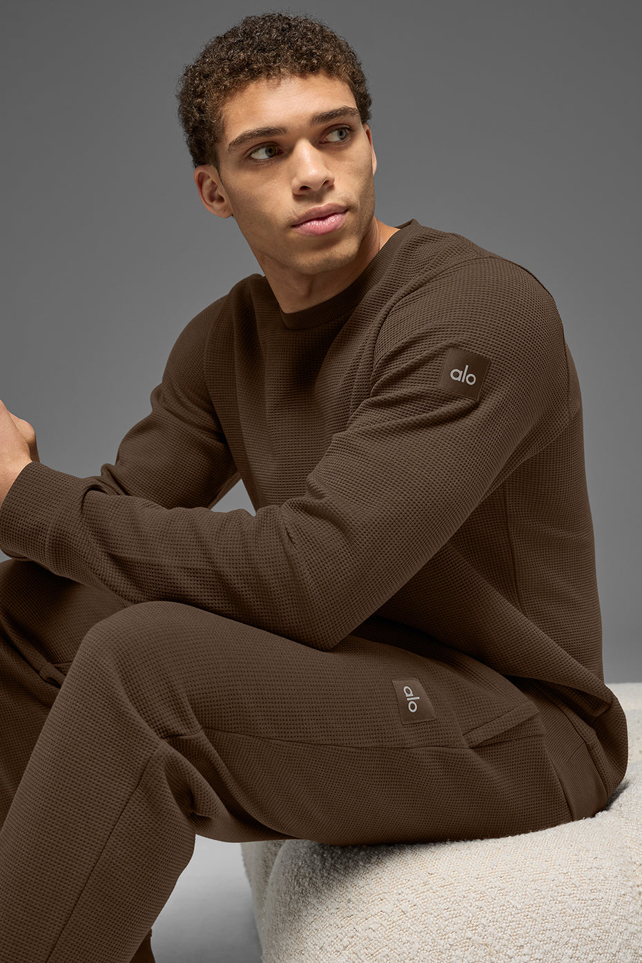 Waffle Lounge Long Sleeve Crew - Espresso