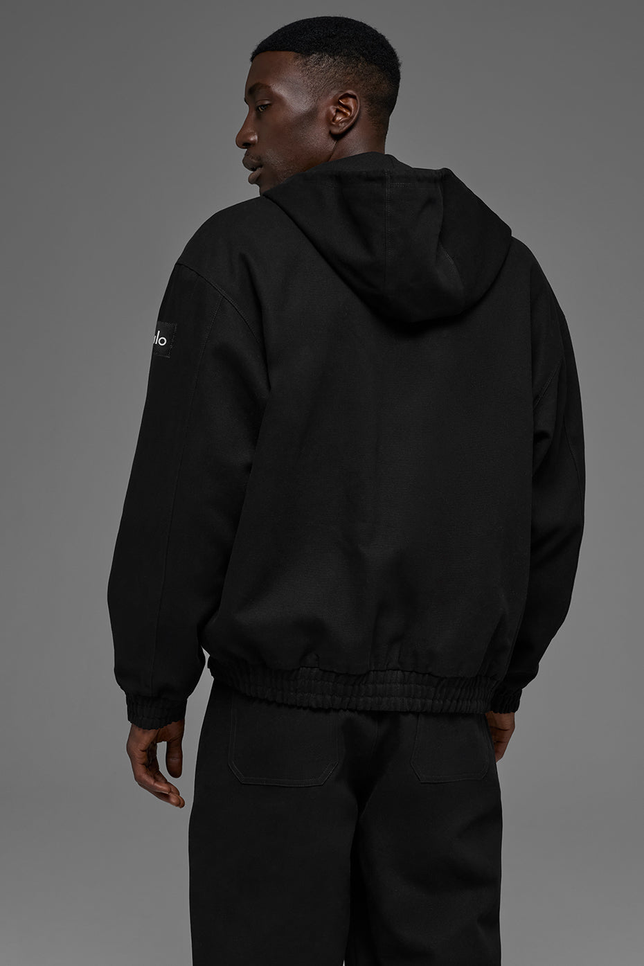 Cotton Canvas Full Zip Hoodie - Black