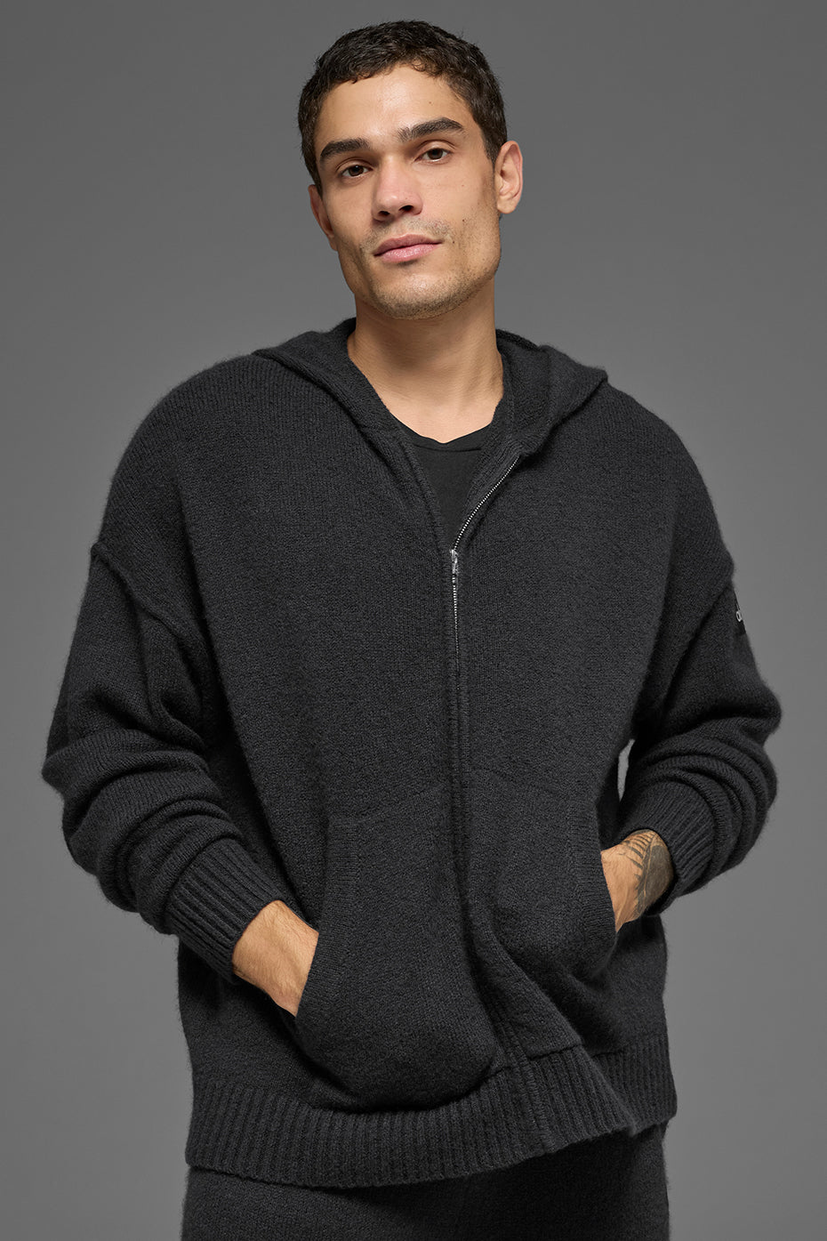 Wool Cashmere New Class Full Zip Hoodie - Black