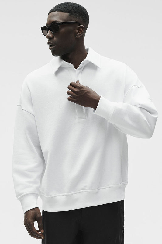 Take It Easy Long Sleeve Henley Pullover - White